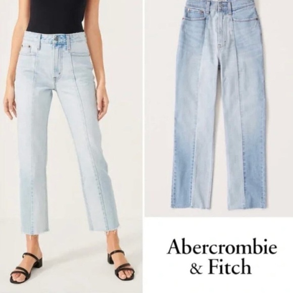Abercrombie & Fitch The Ankle Straight Ultra High Rise Curve Love Jeans Two Tone - Picture 2 of 8